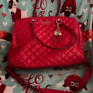 GUESS Red Quilted Satchel Bag